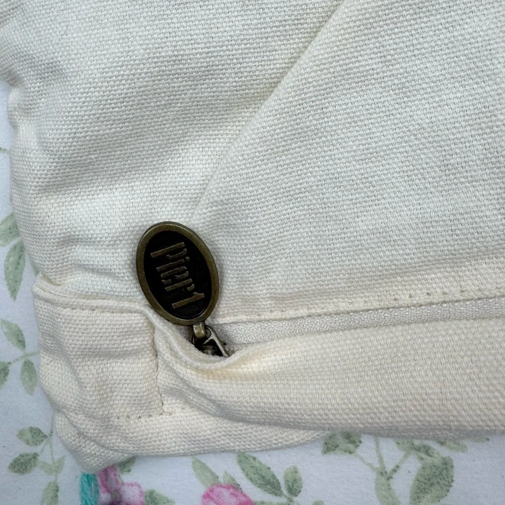 Pier 1 Mint & Ivory Woven Striped Decorative Throw Pillow Case with Tassels